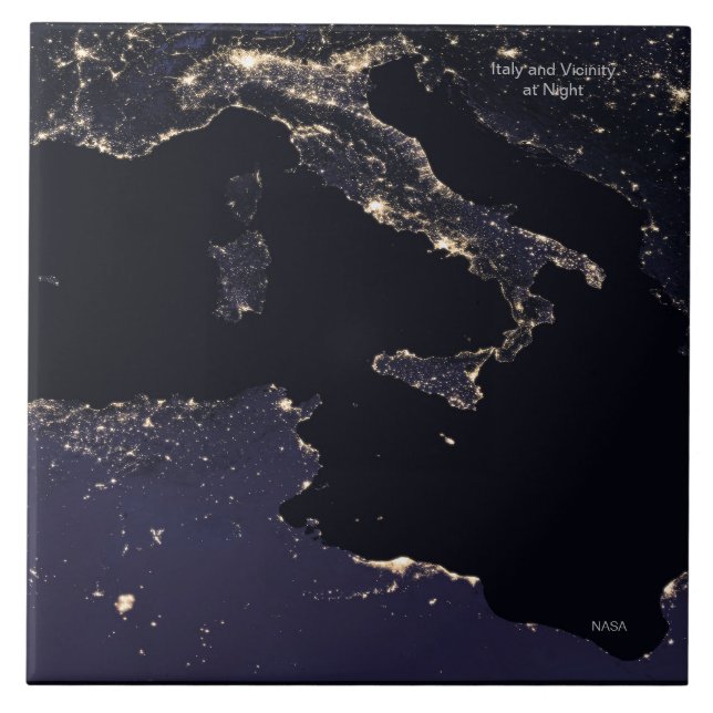 Azulejo Italia de noche, imagen de la NASA (Frente)