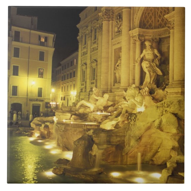 Azulejo Italia, Roma. Fontana de Trevi de noche. (Frente)