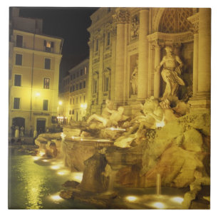Azulejo Italia, Roma. Fuente de Trevi de noche.