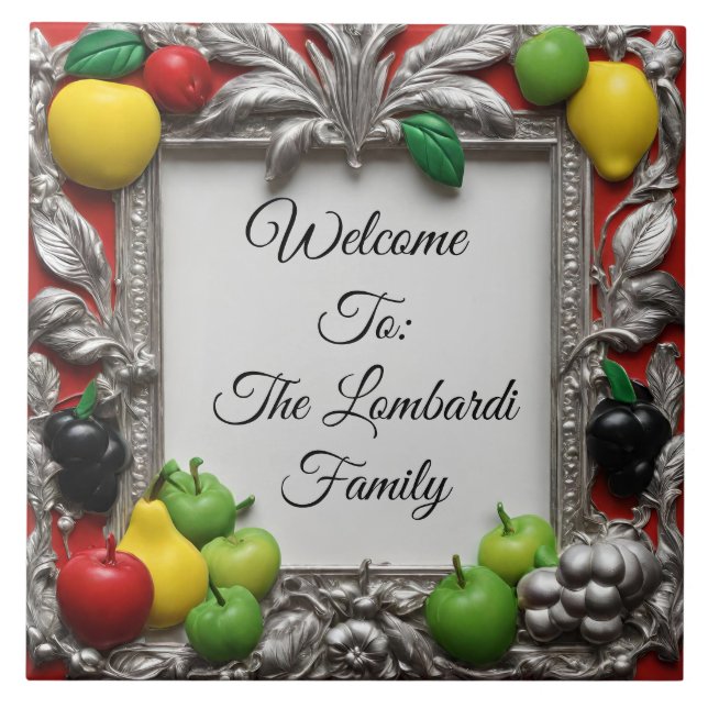 Azulejo Italian Kitchen Fruit Frame Personalized Welcome  (Frente)