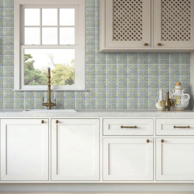 Azulejo Italian Lemon Citrus Blue Majolica Tile Pattern (Italian Lemon Citrus Blue Majolica Tile Pattern)