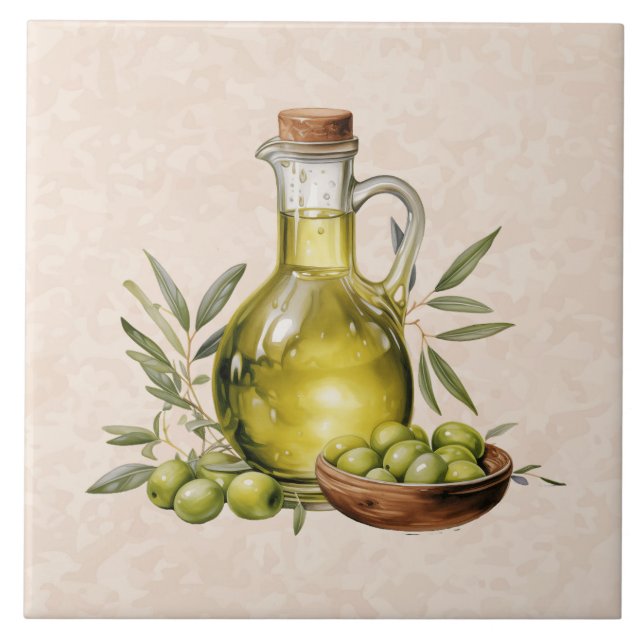 Azulejo Italian Rustic Tuscany Olive Oil Bottle Watercolor (Frente)