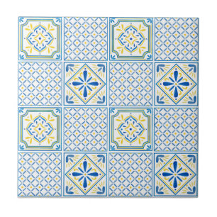 Azulejo italiano mediterráneo azul y amarillo