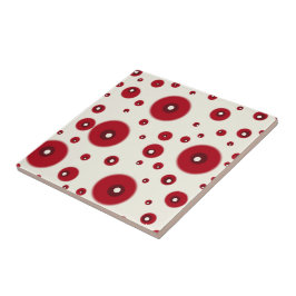Azulejo Ivory Red Dots Funky Whimsical Circle Pattern 