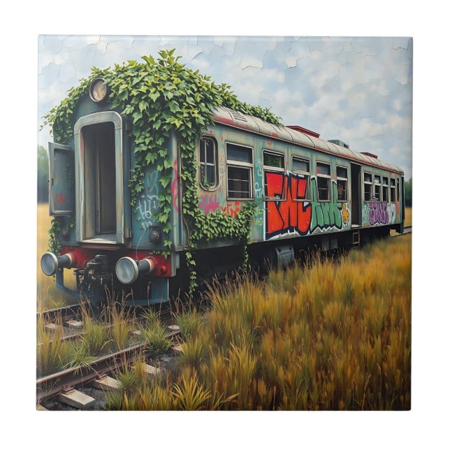 Azulejo Ivy and Graffiti  Covered Abandoned Train  (Frente)