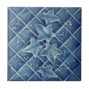 Azulejo Ivy Trellis Blue Majolica Faux Relief Reproduction