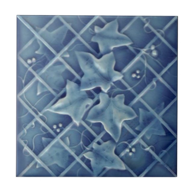 Azulejo Ivy Trellis Blue Majolica Faux Relief Reproduction (Frente)