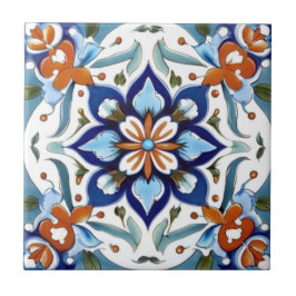Azulejo Iznik Naranja tradicional turco Flor azul rojo