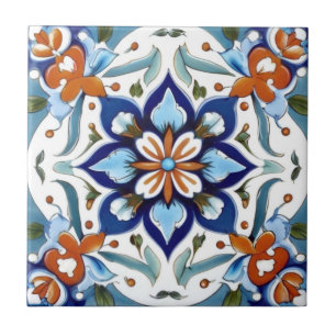 Azulejo Iznik Naranja tradicional turco Flor azul rojo