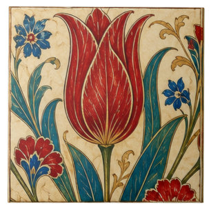 Azulejo Iznik Tulipán Rojo Floral Otomano Arte