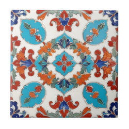 Azulejo Iznik Turco Floral Vintage Rojo Azul Simétrico