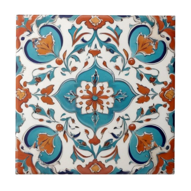 Azulejo Iznik Turkish Classic Floral Rojo Turquesa Azul (Frente)