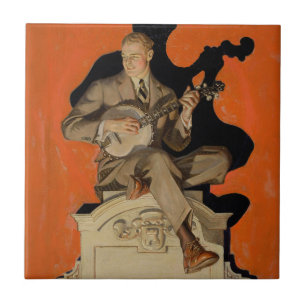Azulejo J.C. Leyendecker Músico de Banjo 1920 Arte Deco Ar
