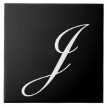 Azulejo J Monograma Blanco inicial en negro<br><div class="desc">Monograma clásico de letra blanca sobre fondo negro,  J.</div>