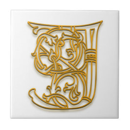 Azulejo J Monograma "Oro irlandés" Tile cerámico