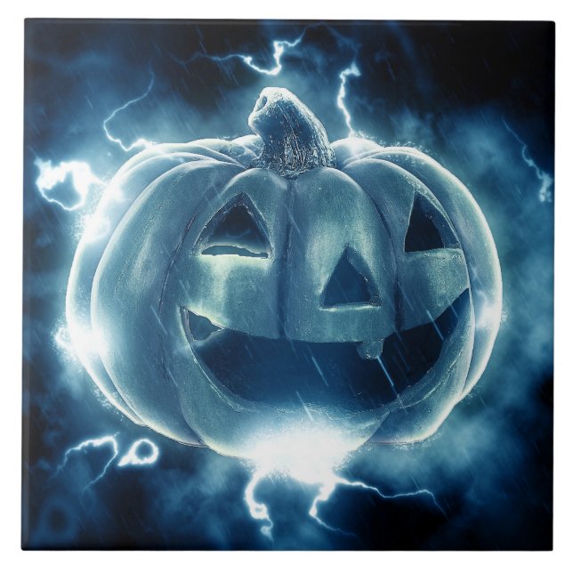 Azulejo jack-o-lantern en la lluvia (Frente)