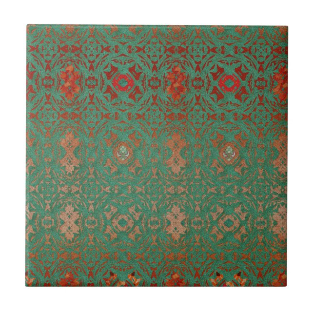 Azulejo Jade bohemia y patrón rojo rusos (Frente)