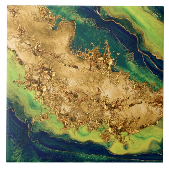 Azulejo Jade Green and Bronze Gold Abstract (Frente)