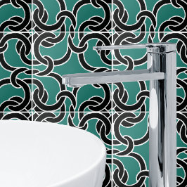 Azulejo Jade Green Black Celtic Knot Seamless Pattern Tile