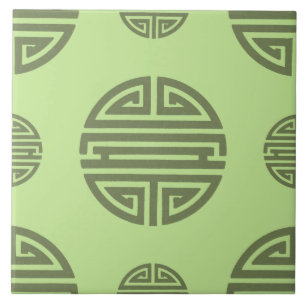 Azulejo Jade Verde Carácter Chino Shou de Longevidad