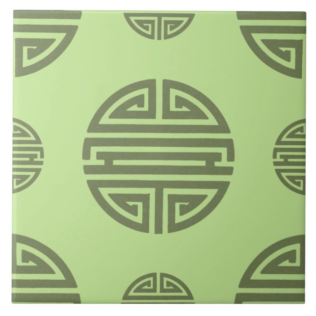 Azulejo Jade Verde Carácter Chino Shou de Longevidad (Frente)
