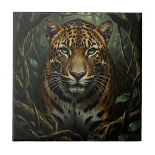 Azulejo Jaguar de Ojos Verdes Intenso en la Selva