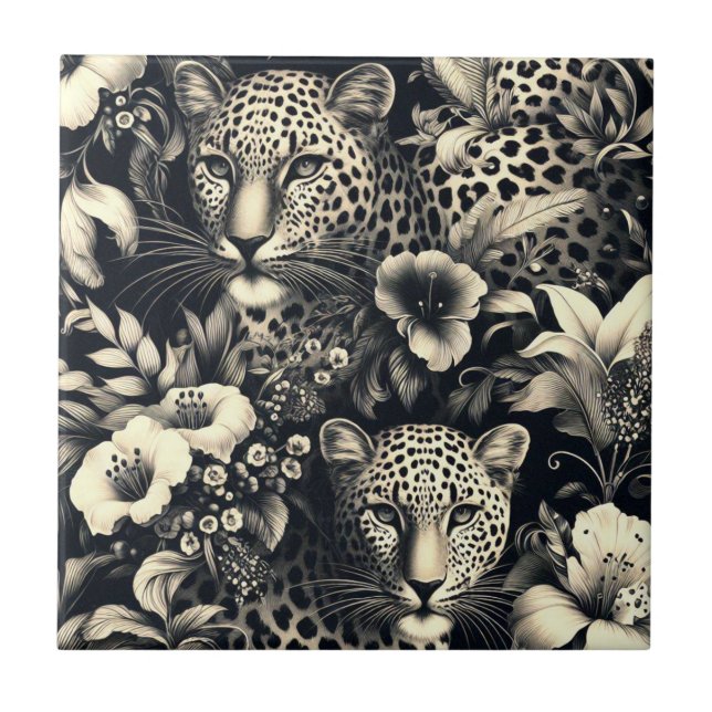 Azulejo Jaguar de selva vintage (Frente)