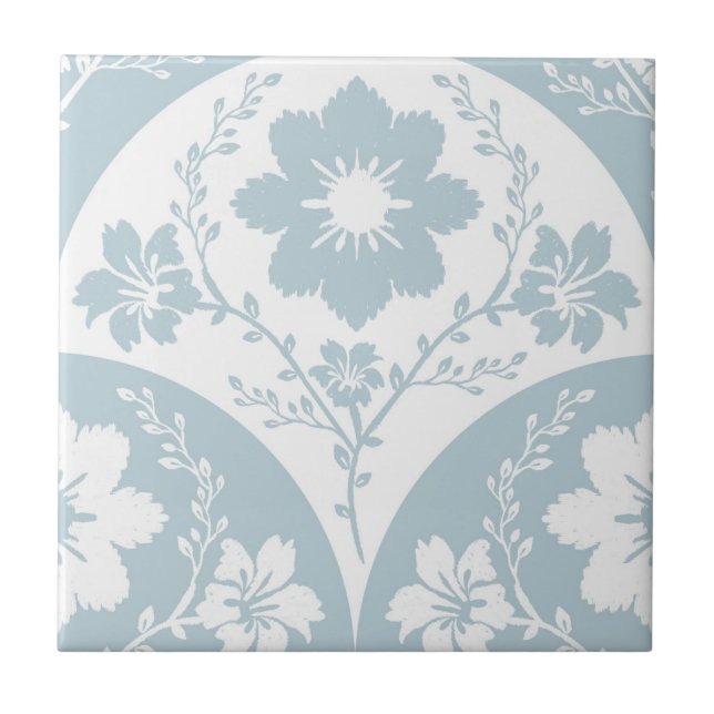 Azulejo Japanese Floral Pattern in Soft Blue and White (Frente)