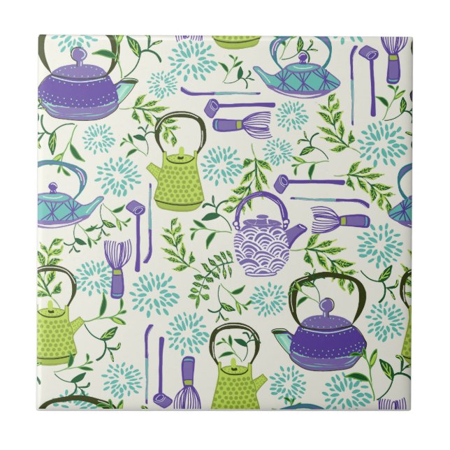 Azulejo Japanese Green Teapot Design (Frente)