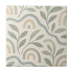 Azulejo Japón Escandinavo Floral Acuarela Azul Verde