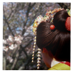 Azulejo Japón, Kioto. Vista trasera de geisha
