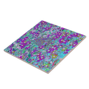 Azulejo Jardín Acuático con Flores Violeta Azul y Rosa Cal