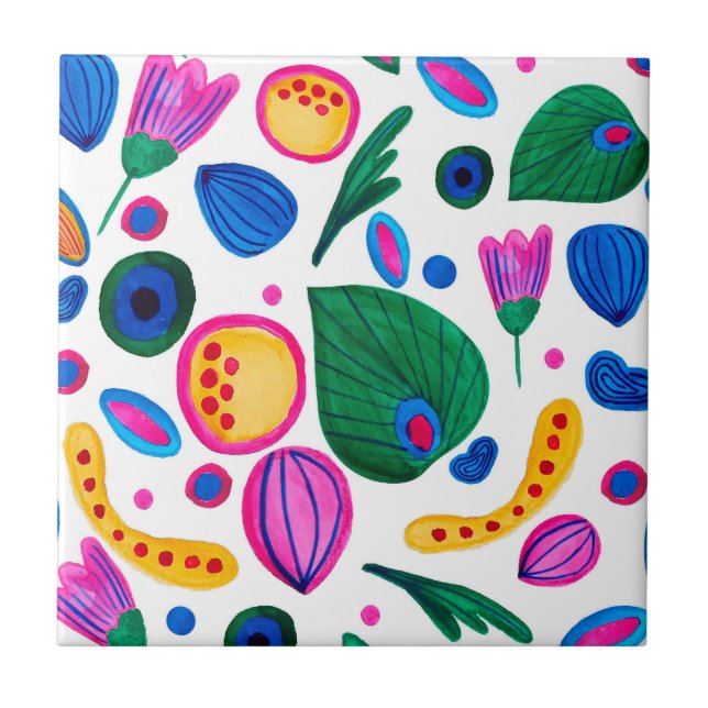 Azulejo Jardín Botánico Abstracto Boho Maximalist (Frente)