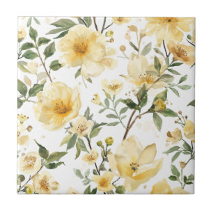 Azulejo Jardín Botánico Acuarela Floral Amarillo