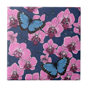 Azulejo Jardín Botánico de Orquídeas con Mariposas
