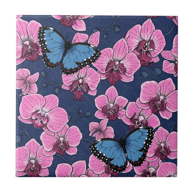 Azulejo Jardín Botánico de Orquídeas con Mariposas (Frente)