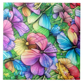 Azulejo Jardín de acuarela colorido