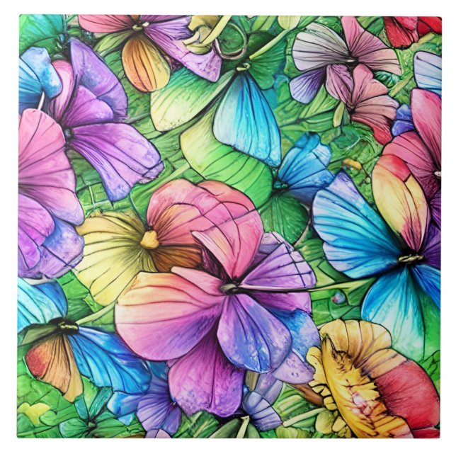 Azulejo Jardín de acuarela colorido (Frente)