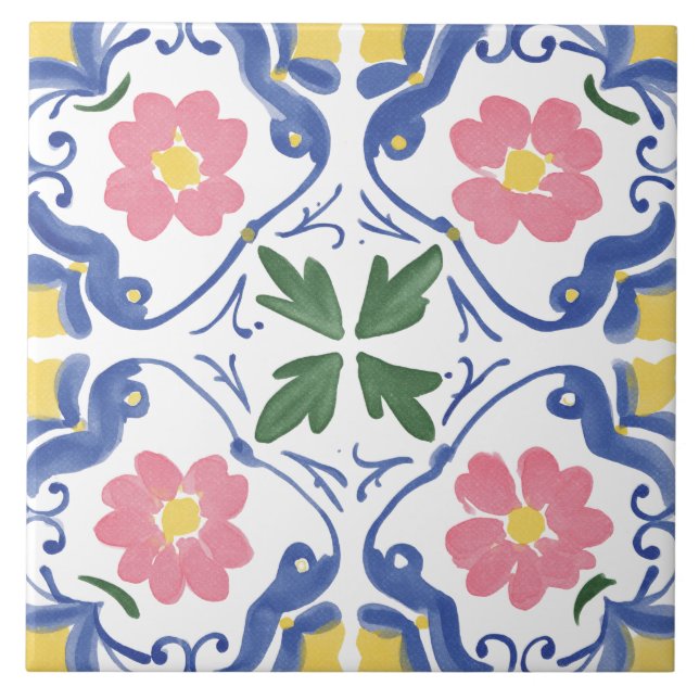 Azulejo Jardín de Acuarela Folclórica (Frente)