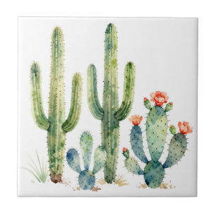Azulejo Jardín de cactus del desierto en acuarela