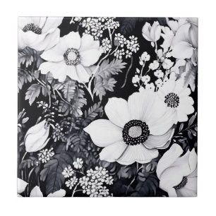 Azulejo Jardín de color agua monocromo con floral intrinca