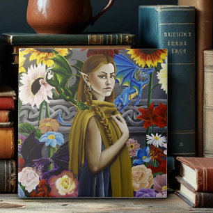 Azulejo Jardín de Flores Encantadas Doncella Elfa Dragón F