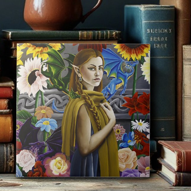 Azulejo Jardín de Flores Encantadas Doncella Elfa Dragón F (Subido por el creador)