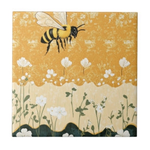 Azulejo Jardín de flores silvestres de abeja de miel vinta