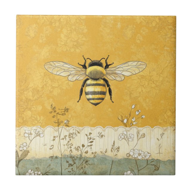 Azulejo Jardín de flores silvestres de abeja de miel vinta (Frente)