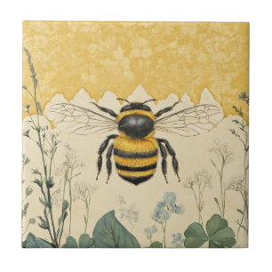 Azulejo Jardín de flores silvestres de abeja melífera vint