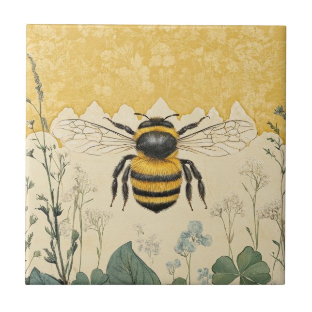 Azulejo Jardín de flores silvestres de abeja melífera vint (Frente)