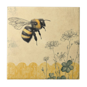 Azulejo Jardín de flores silvestres de abeja melífera vint