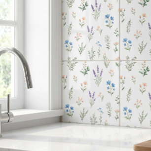 Azulejo Jardín de flores silvestres de lavanda azul boho a