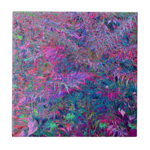Azulejo Jardín de Follaje de Colores de Arcoíris Psicodéli